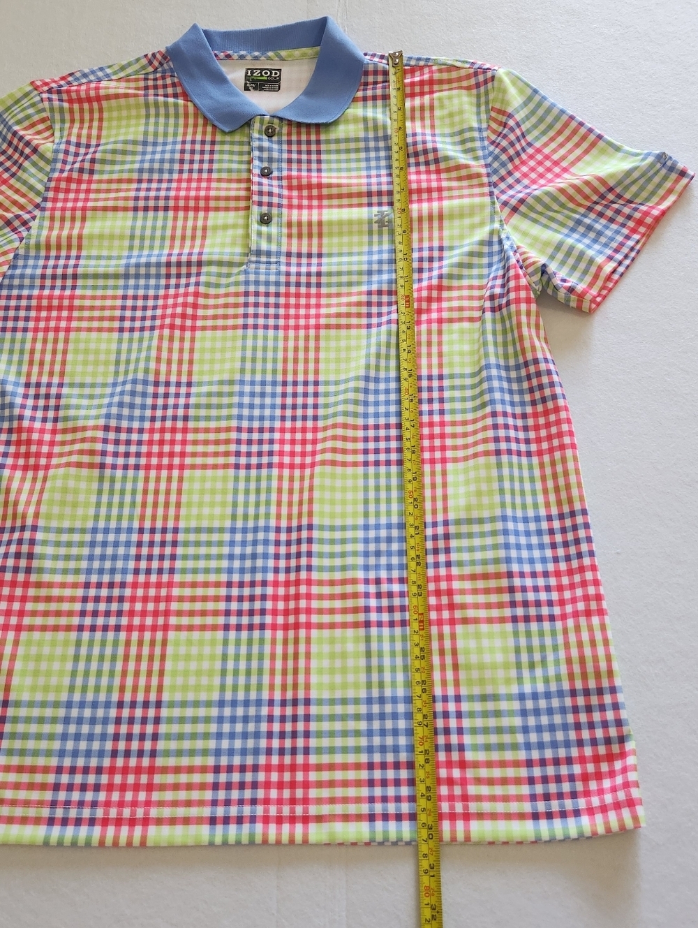 Izod Multicolor Plaid Golf Polo with Light Blue Collar Size Xlarge - Picture 8 of 12